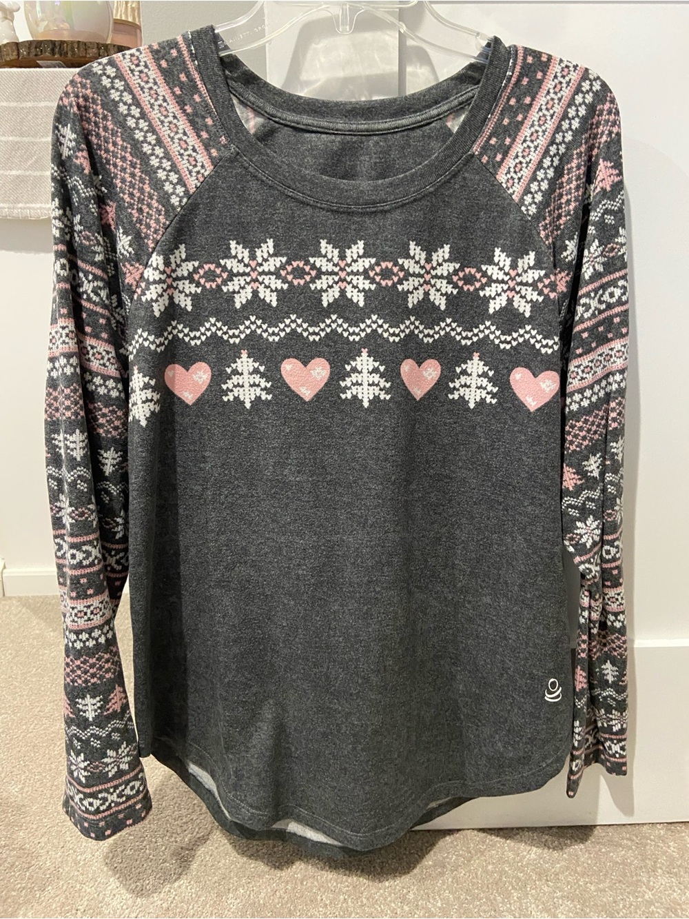 Cuddl Duds Charcoal Black & Pink Fair Isle Pajama Set - Picture 2 of 5